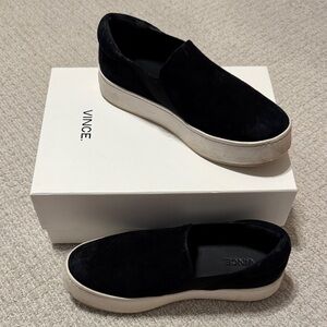 VINCE “Warren” Black Suede Slip-On Sneaker, size 8.5